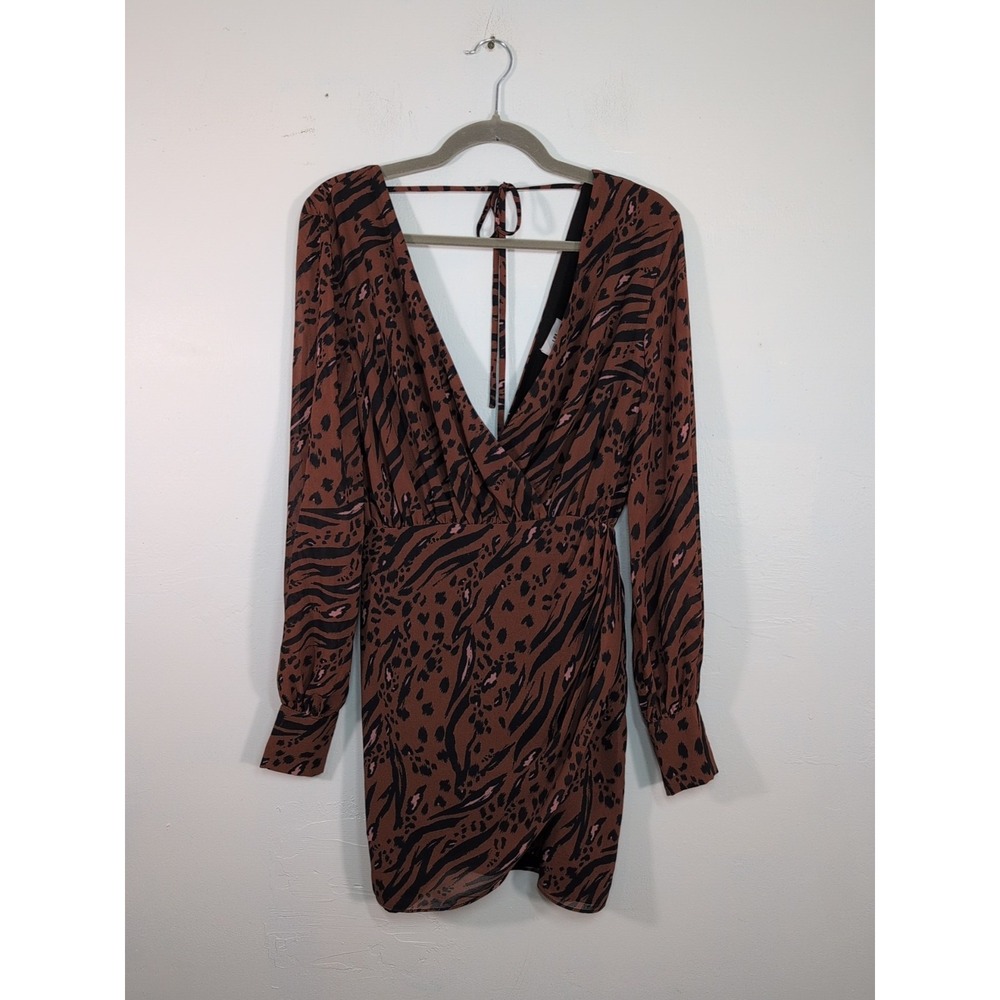Pre-loved LPA Women's Black & Brown Abstract Print Mini Dress Sz S